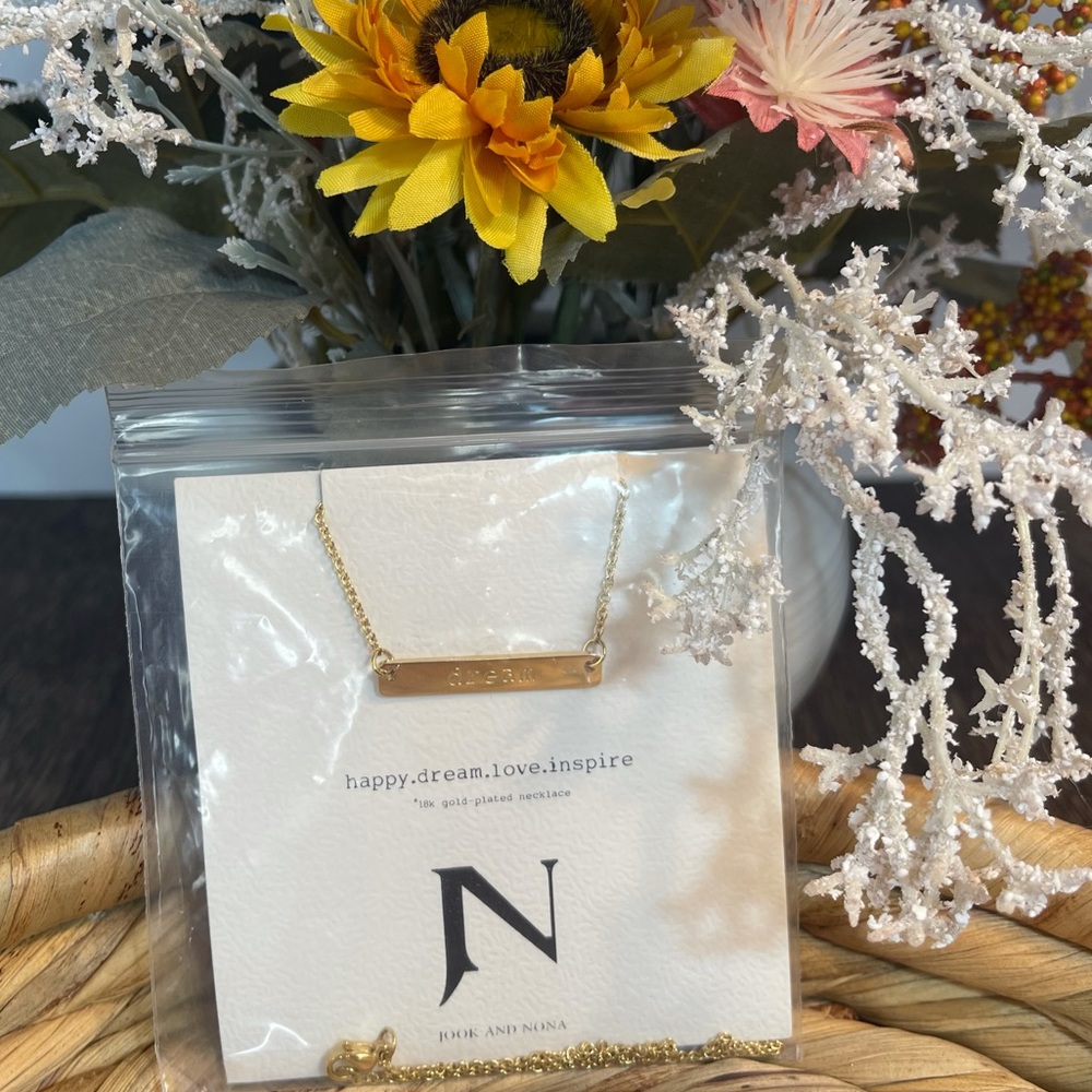 NWT Jook and Nona 18k Gold-Plated Dream Bar Tag Necklace